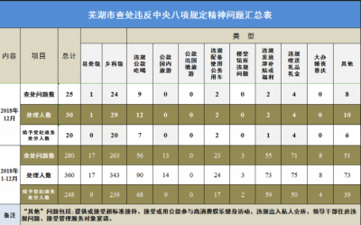 芜湖：2018年查处违反中央八项规定精神问题280起处分248人