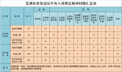 芜湖：前5个月查处违反中央八项规定精神问题104起