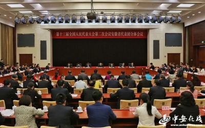 出席十三届全国人大二次会议的安徽代表团举行全体会议