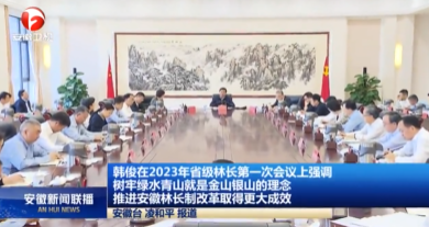 韩俊在2023年省级林长第一次会议上强调  树牢绿水青山就是金山银山的理念 推进安徽林长制改革取得更大成效